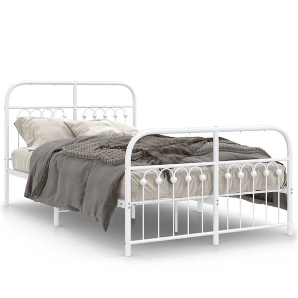 vidaXL sengeramme med sengegavl og fodgærde 120x200 cm metal hvid