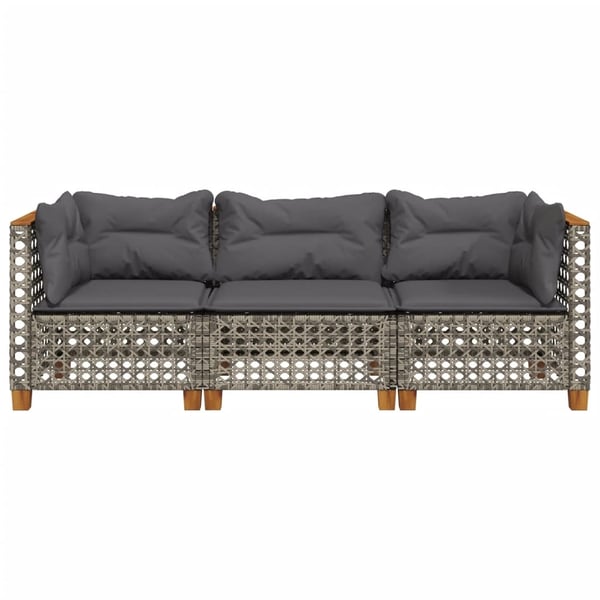 vidaXL 3-personers havesofa med hynder polyrattan grå