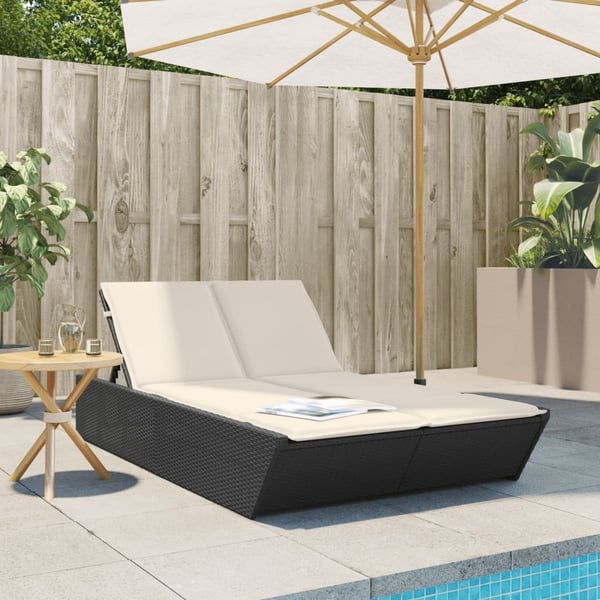 vidaXL dobbelt loungesofa med hynder polyrattan sort