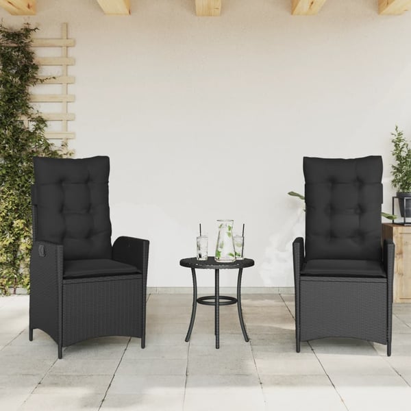 vidaXL havestole med hynder 2 stk. justerbart ryglæn polyrattan sort