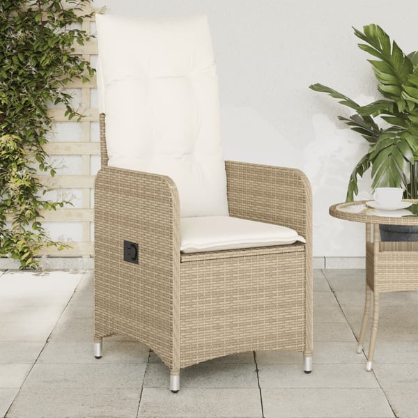 vidaXL Justerbara trädgårdsstolar 2 st med dynor beige konstrotting