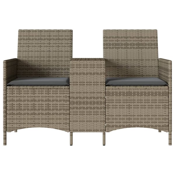 vidaXL 2-personers havesofa med bord og hynder polyrattan grå