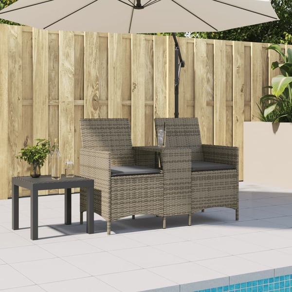 vidaXL 2-personers havesofa med bord og hynder polyrattan grå