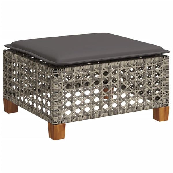 vidaXL haveskammel med hynde 63,5x56x32 cm polyrattan grå