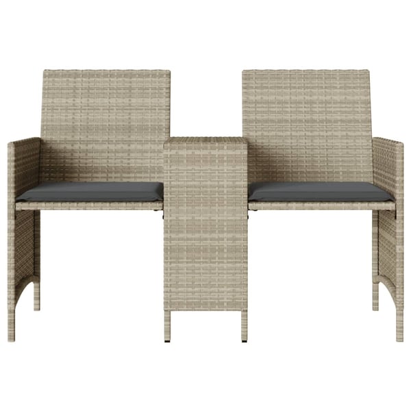 vidaXL 2-personers havesofa med bord og skamler polyrattan lysegrå