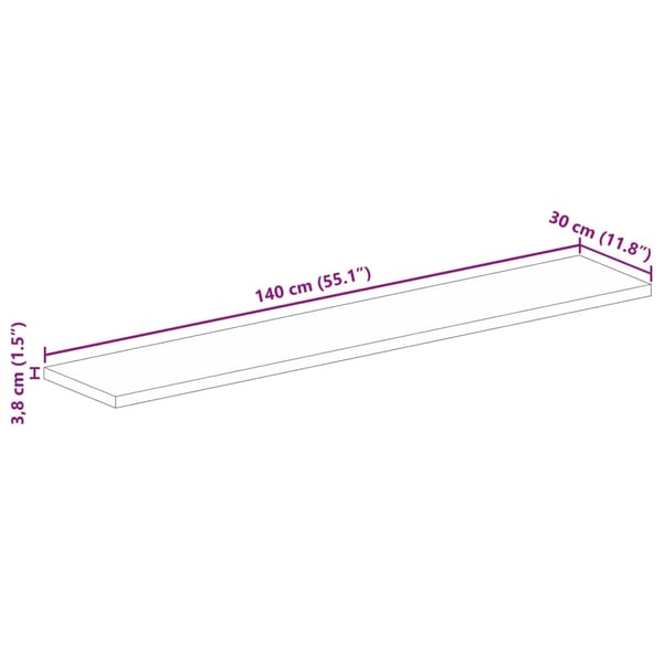 vidaXL Bordplate 140x30x3,8 cm rektangulær gjenvunnet heltre