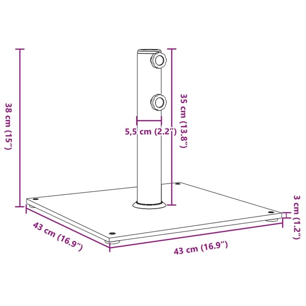 vidaXL Parasollfot for Ø32/38/48 mm stenger 17 kg firkantet