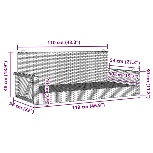 vidaXL Huskebenk svart 119x56x48 cm polyrotting