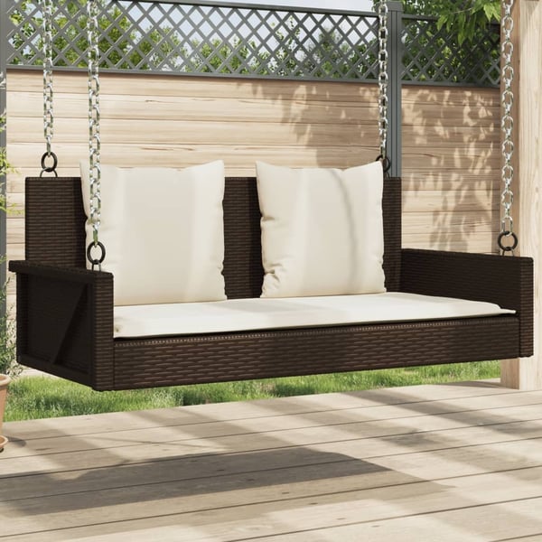 vidaXL gyngebænk med hynder 119x56x48 cm polyrattan brun