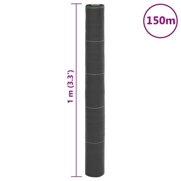 vidaXL Kontrollmatte for ugress svart 1x150 m PP