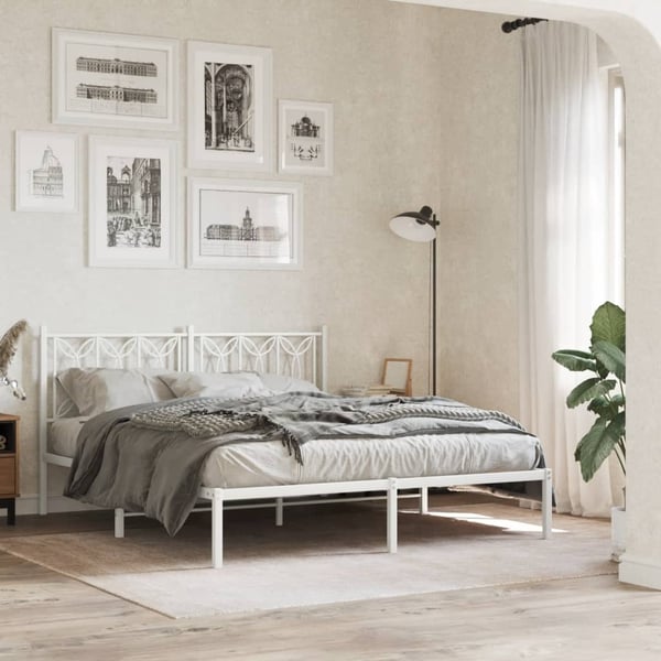 vidaXL Sengeramme i metall med sengegavl hvit 160x200 cm