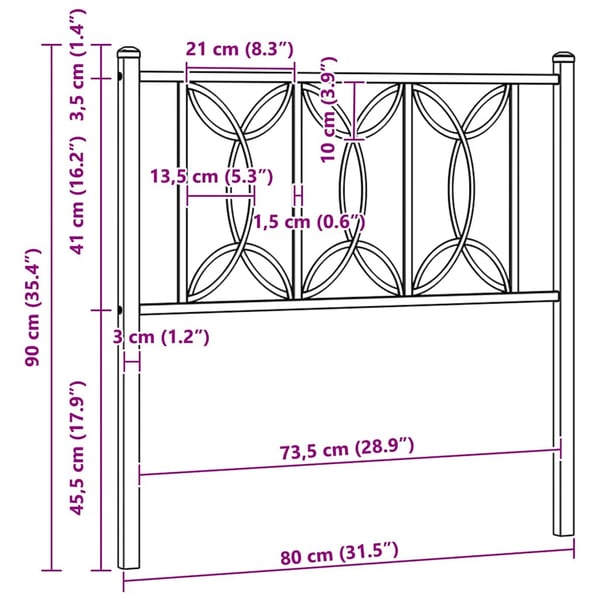 vidaXL Utskiftbar sengegavl i metall hvit 75 cm