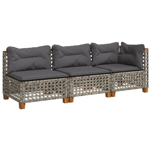 vidaXL 3-personers havesofa med hynder polyrattan grå