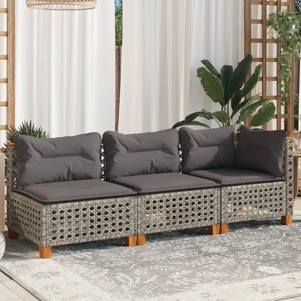 vidaXL 3-personers havesofa med hynder polyrattan grå