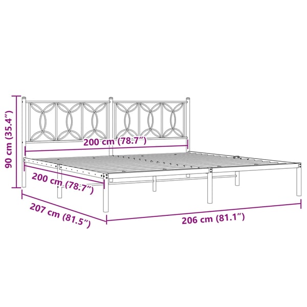 vidaXL Sengeramme i metall med sengegavl hvit 200x200 cm