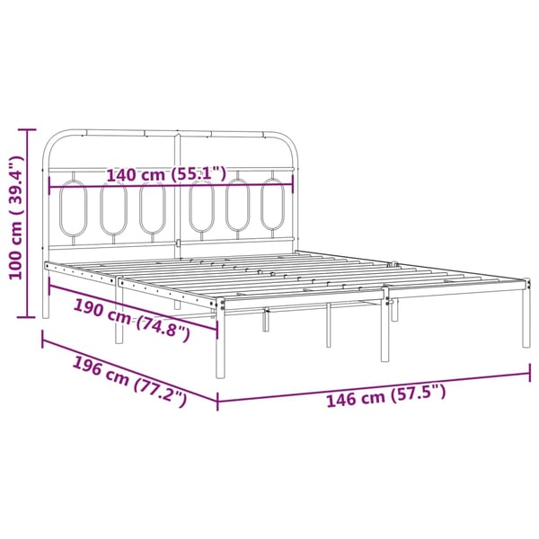 vidaXL Sengeramme i metall med hodegavl hvit 140x190 cm