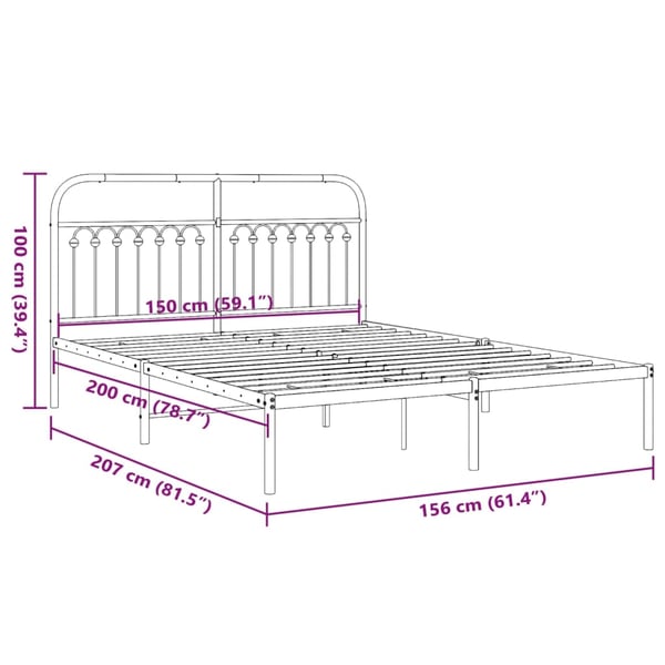 vidaXL Sengeramme i metall med sengegavl svart 150x200 cm