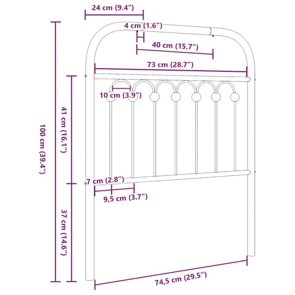vidaXL udskiftningsgavl 75 cm metal sort