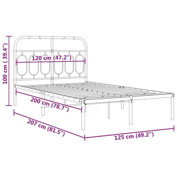 vidaXL Sengeramme i metall med sengegavl svart 120x200 cm