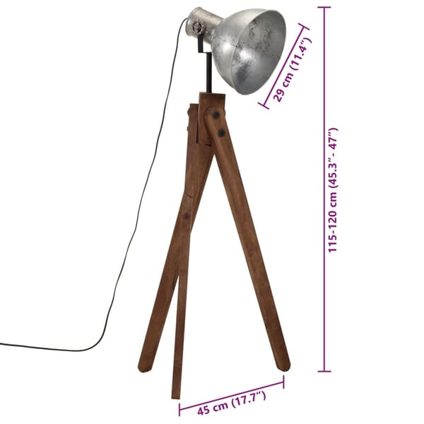 vidaXL Gulvlampe 25 W vintage sølv 45x45x120 cm E27