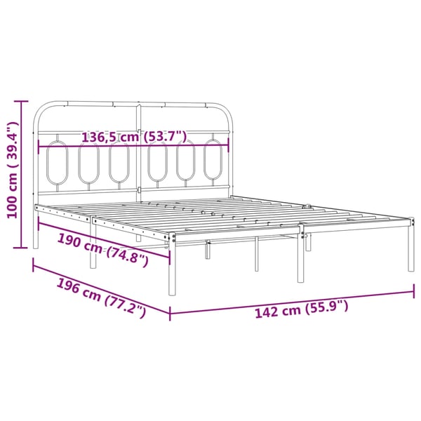 vidaXL Sengeramme i metall med hodegavl hvit 135x190 cm