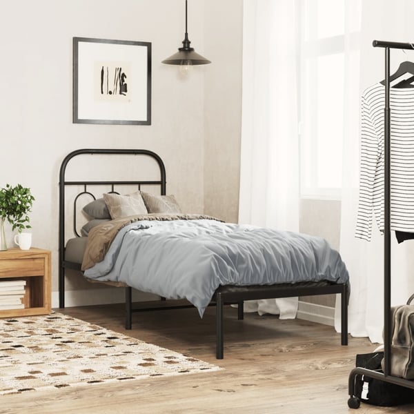 vidaXL Sengeramme i metall med hodegavl svart 75x190 cm