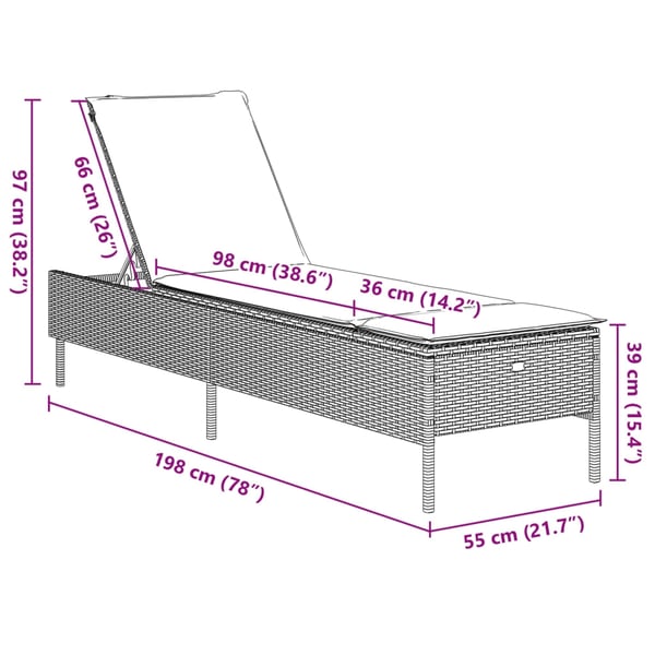 vidaXL liggestol med hynde polyrattan sort