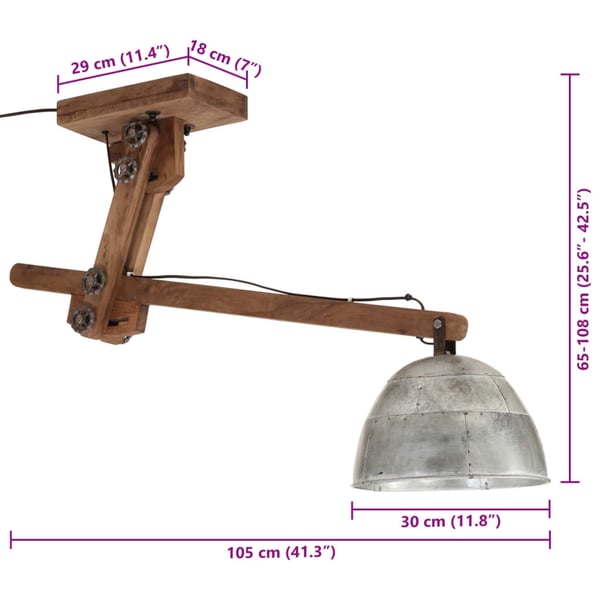 vidaXL Taklampe 25 W vintage sølv 105x30x65-108 cm E27