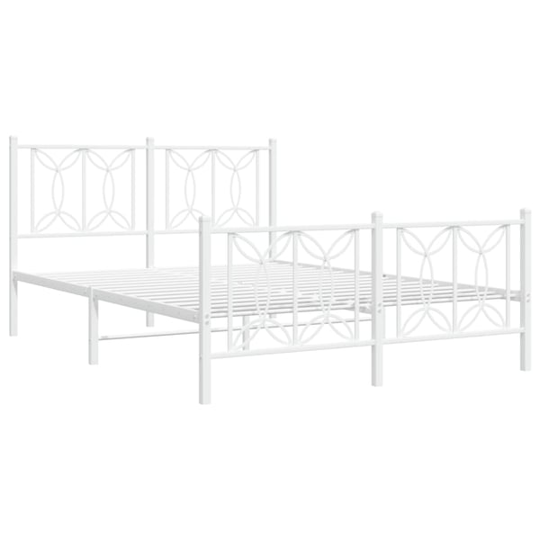 vidaXL Sengeramme i metall med hode- og fotgavl hvit 135x190 cm