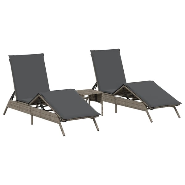 vidaXL liggestole 2 stk. med bord polyrattan grå