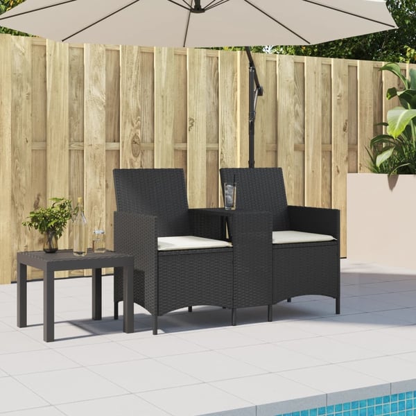 vidaXL 2-personers sofa med bord og hynder polyrattan sort