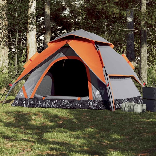 vidaXL 5-personers campingtelt kuppel quick-release grå og orange