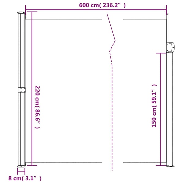 vidaXL sammenrullelig sidemarkise 220x600 cm mørkegrøn