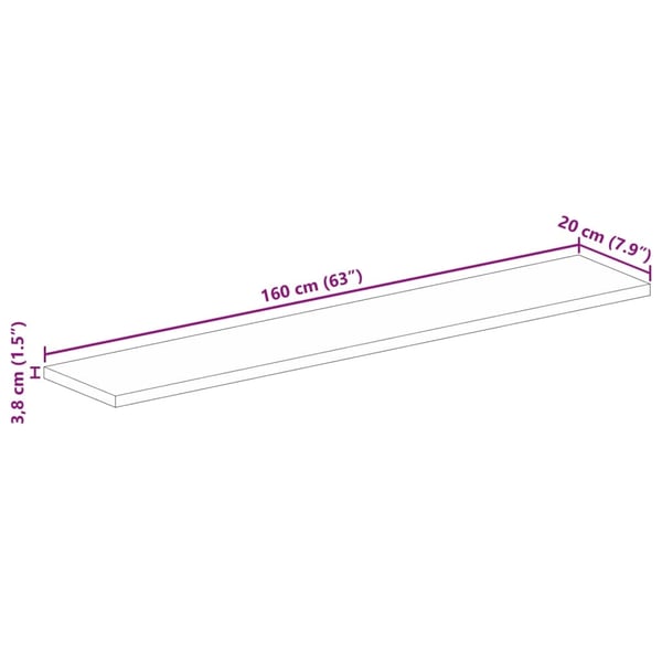 vidaXL Bordplate 160x20x3,8 cm rektangulær gjenvunnet heltre