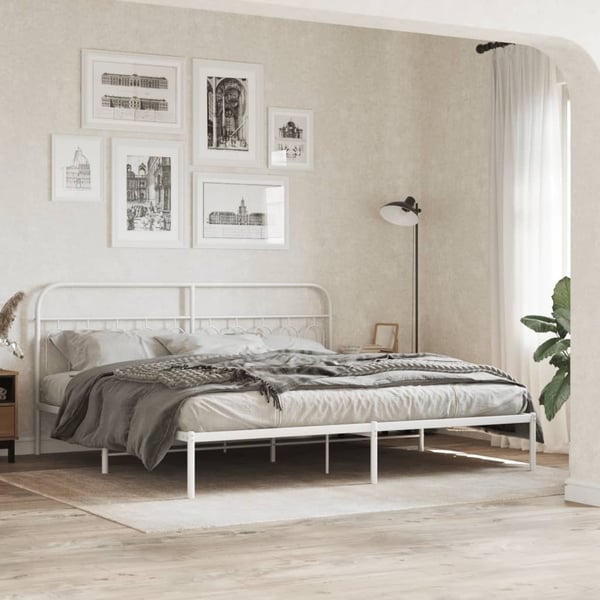 vidaXL Sengeramme i metall med sengegavl hvit 200x200 cm