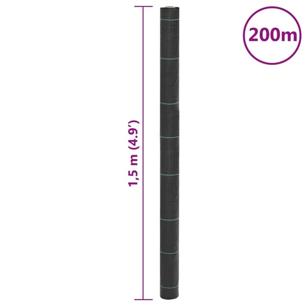 vidaXL ukrudtsdug 1,5x200 m PP sort
