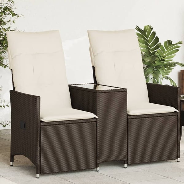 vidaXL 2-personers havesofa med bord og lænefunktion polyrattan brun