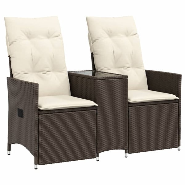 vidaXL 2-personers havesofa med bord og lænefunktion polyrattan brun