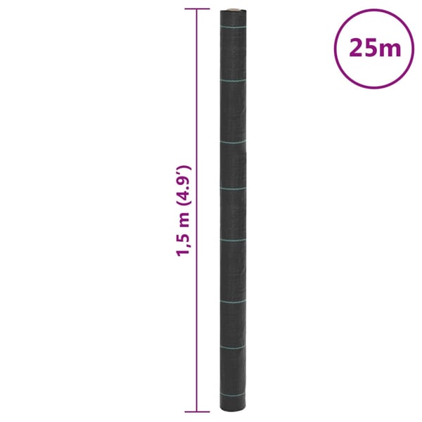 vidaXL Kontrollmatte for ugress svart 1,5x25 m PP