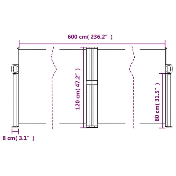 vidaXL Uttrekkbar sidemarkise gråbrun 120x600 cm