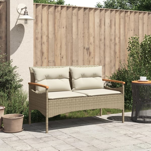vidaXL havebænk med hynder 116x62,5x74 cm polyrattan beige