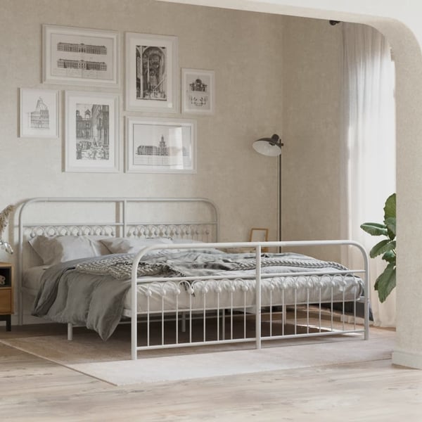 vidaXL Sengeramme i metall med hode- og fotgavl hvit 183x203 cm