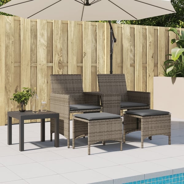 vidaXL 2-personers havesofa med bord og skamler polyrattan grå
