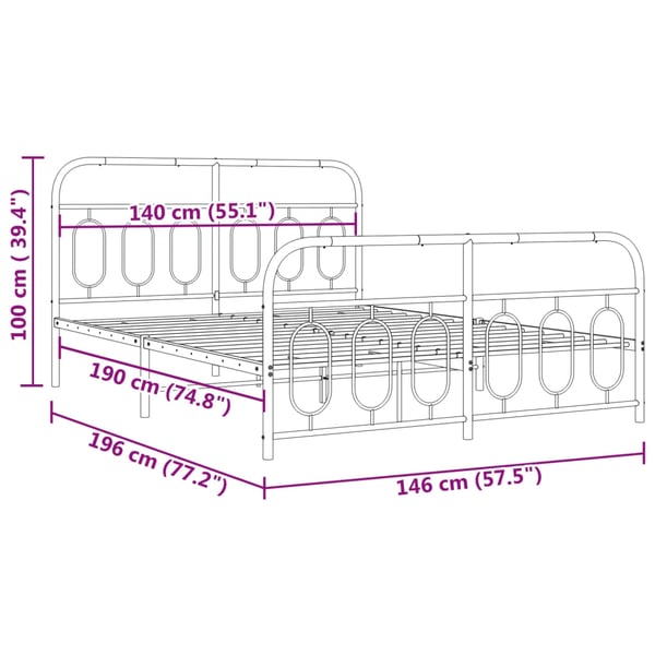 vidaXL Sengeramme i metall med hode- og fotgavl svart 140x190 cm