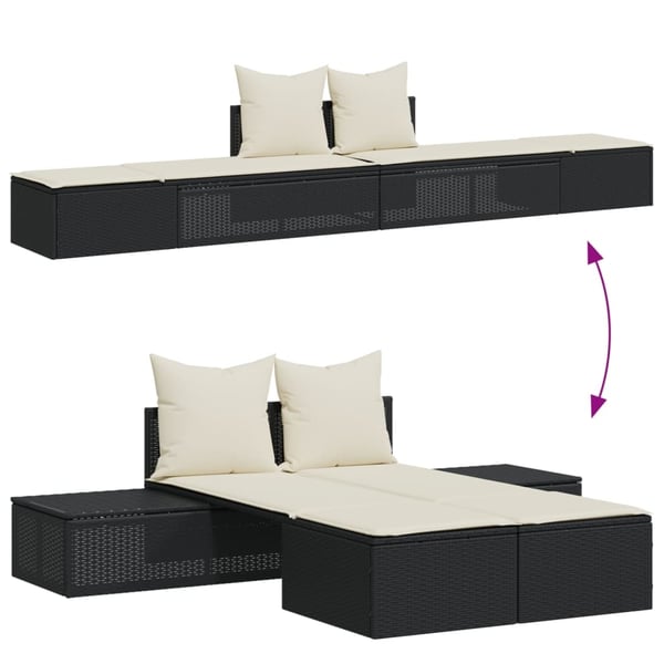 vidaXL dobbelt loungesofa med hynder polyrattan sort