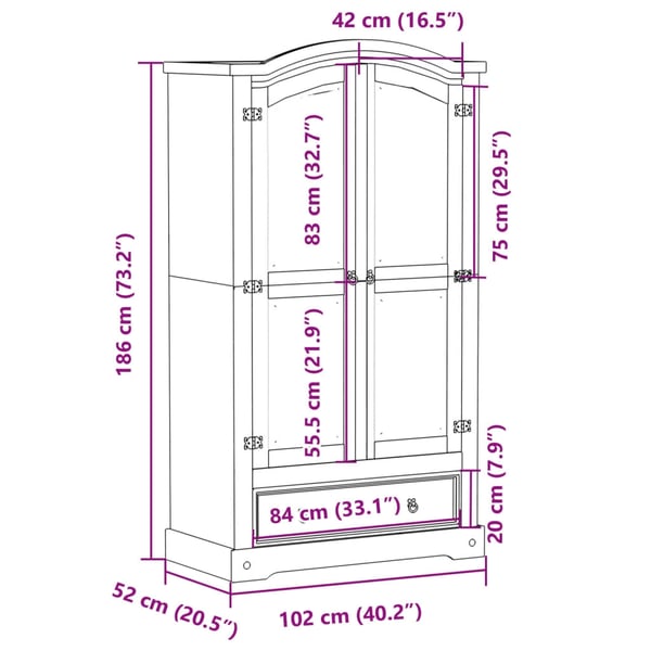 vidaXL klædeskab Corona 102x52x186 cm massivt fyrretræ