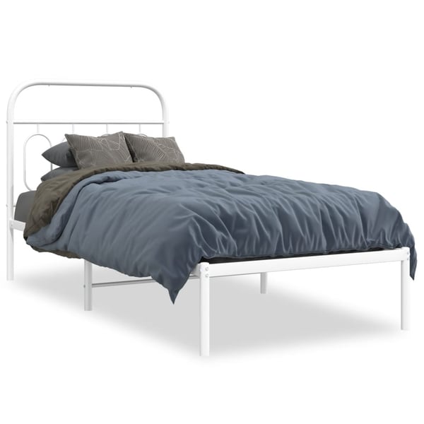 vidaXL Sengeramme i metall med hodegavl hvit 90x190 cm
