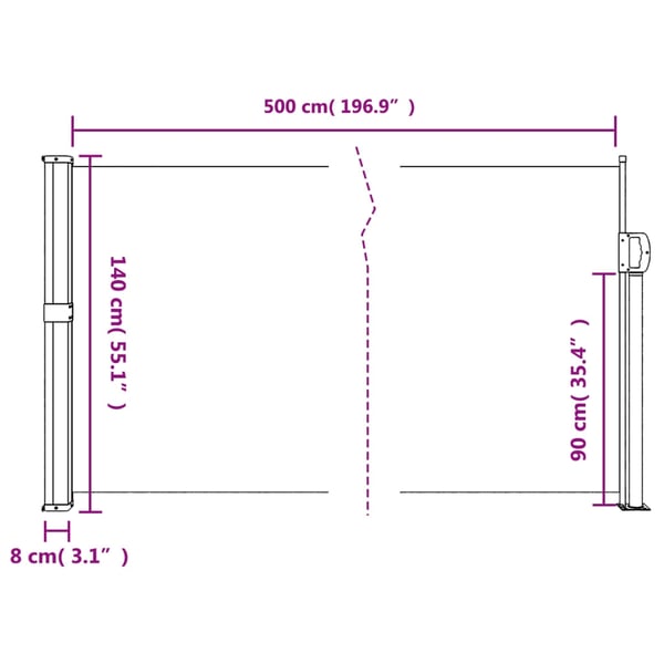 vidaXL Uttrekkbar sidemarkise mørkegrønn 140x500 cm