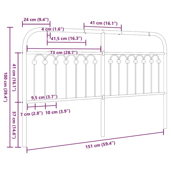 vidaXL Utskiftbar sengegavl i metall hvit 150 cm