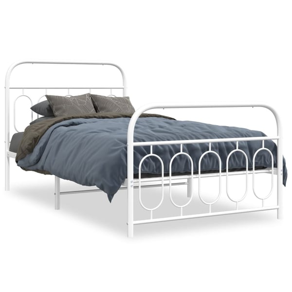 vidaXL Sengeramme i metall med hode- og fotgavl hvit 107x203 cm